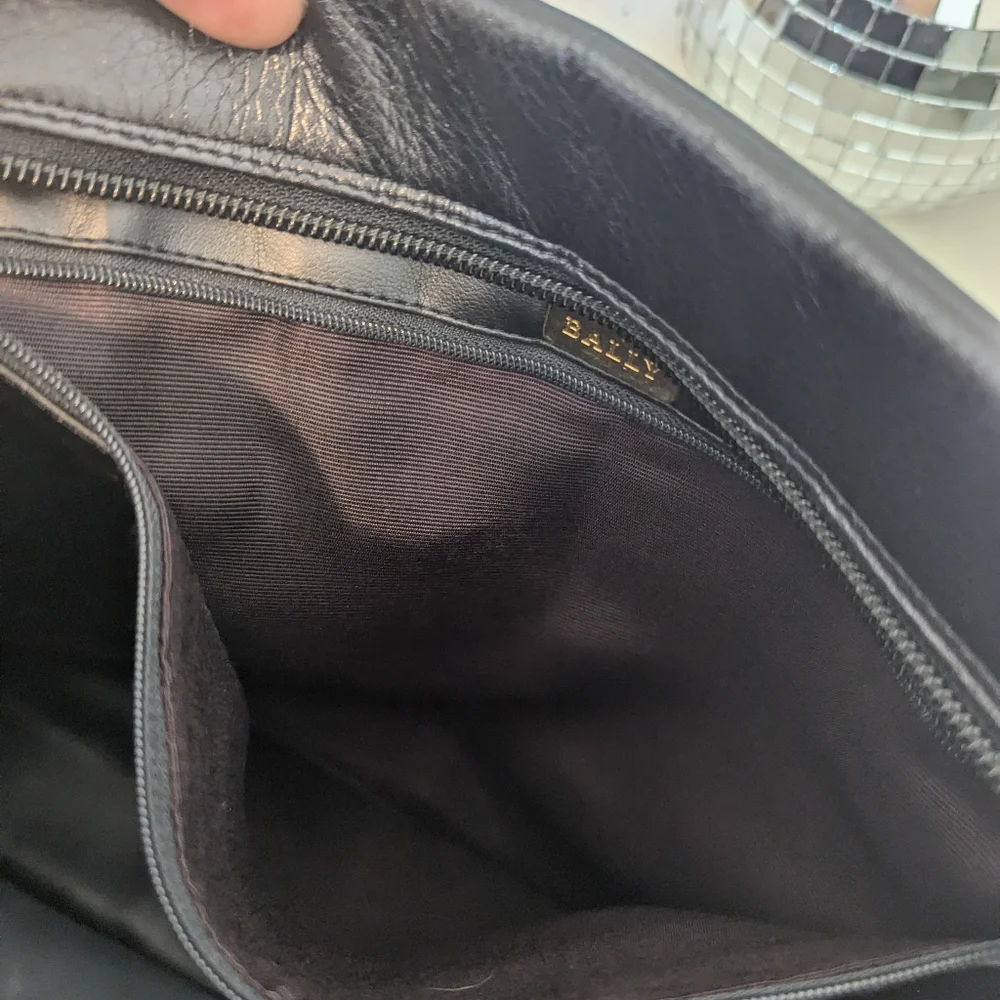 Bally Black Croc-Embossed Leather Shoulder Bag